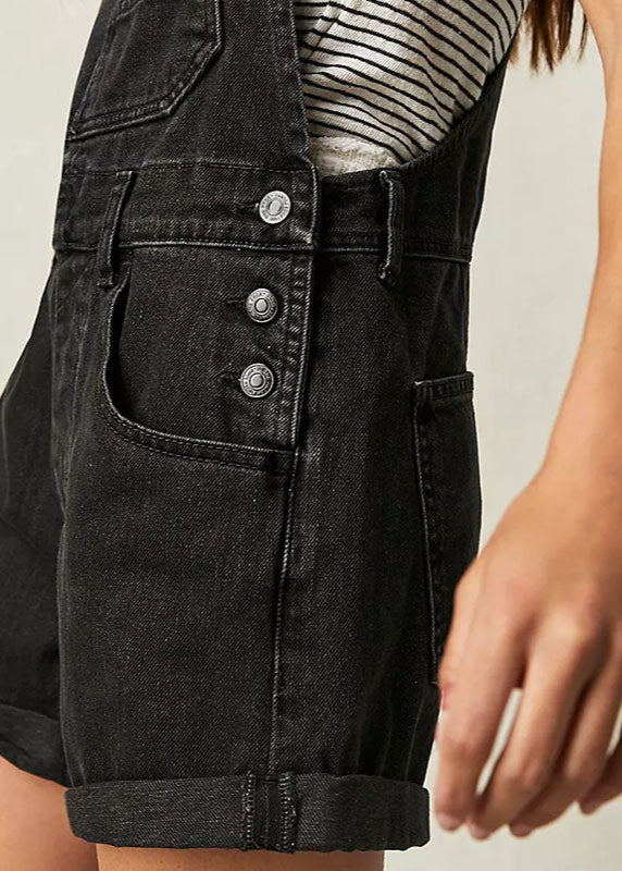 Kurze Latzhose Schwarzer Jeans Crow