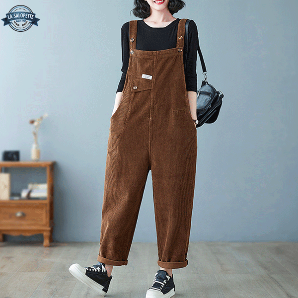 Vintage-Latzhose aus Samt Kastanie