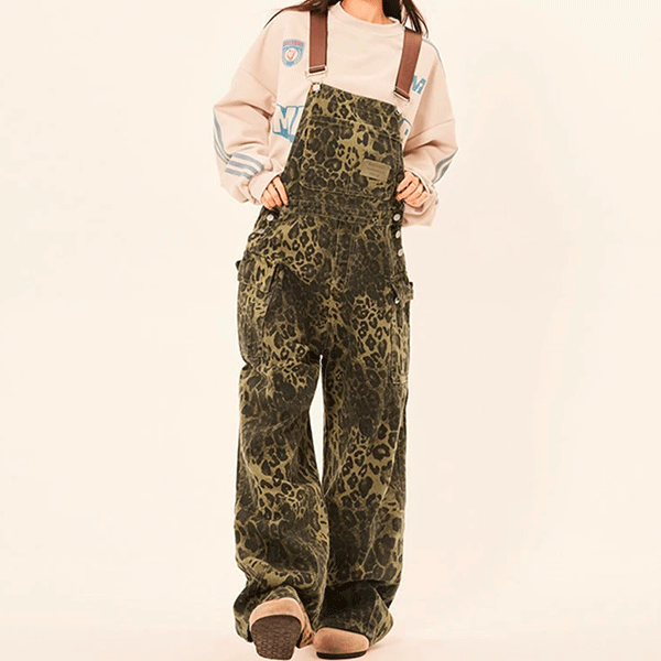 Vintage-Latzhose Leopardenmuster