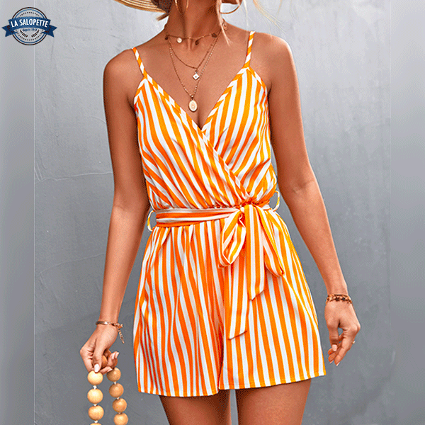 Combishort Orange<br> à Rayures Blanches