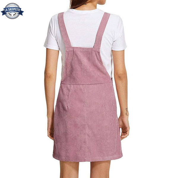 Robe Salopette<br> Velours Rose Bonbon