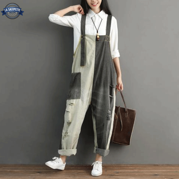 Latzhose aus Jeans Schwarz und Weiß