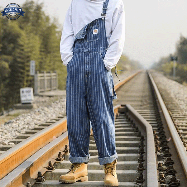 Salopette di Jeans Impermeabile Uomo a Righe