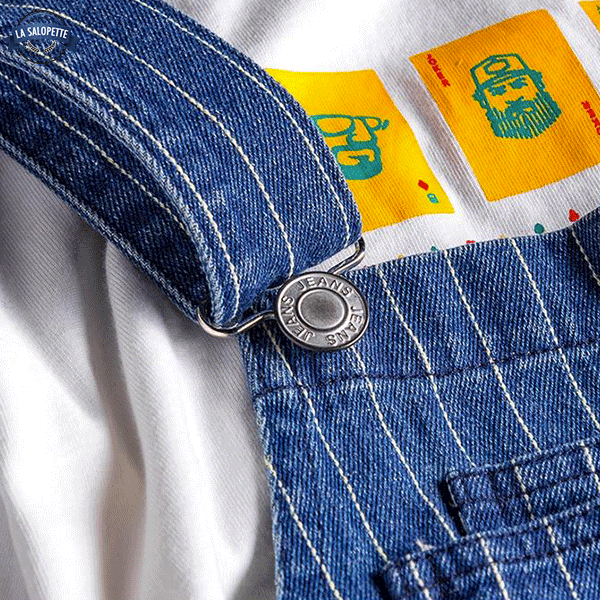 Salopette da Lavoro Blu a Righe Bianche