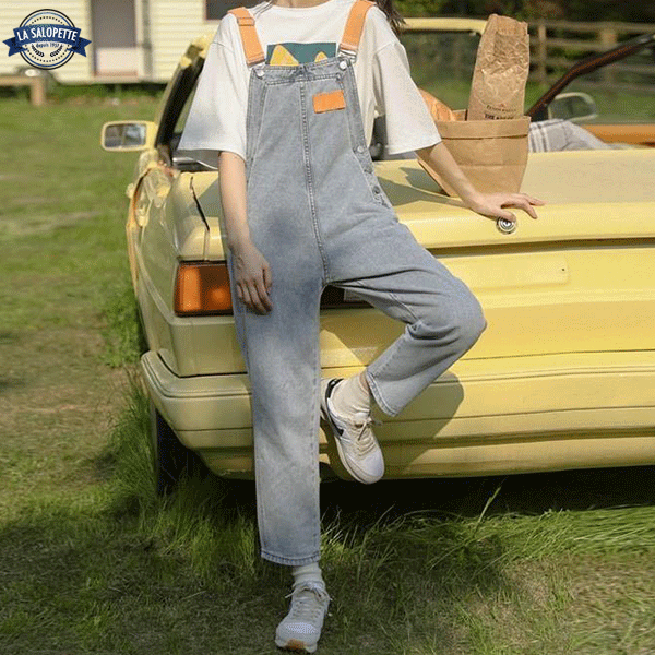 Latzhose aus Jeans mit Träger Farbe Orange