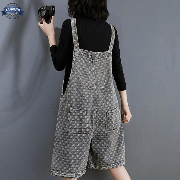 Latzhose Short Jeans mit Punkten Grau