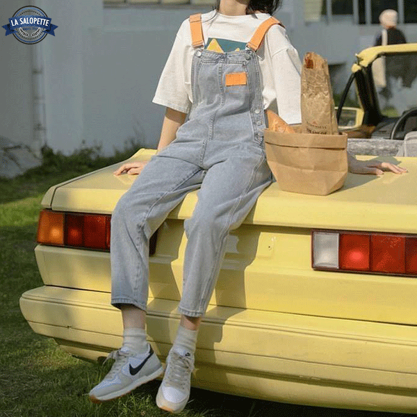 Salopette en Jean Bleue Orange