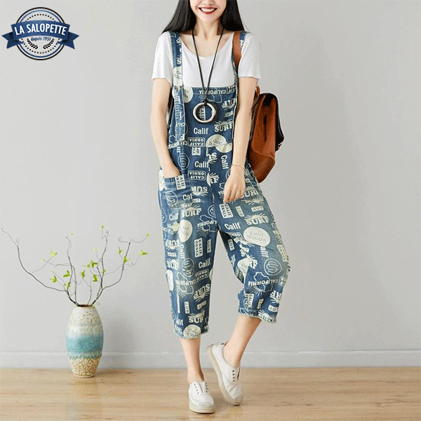 Latzhose aus Jeans mit California-Muster