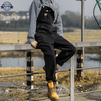 Salopette in Jeans Nera di Rameau