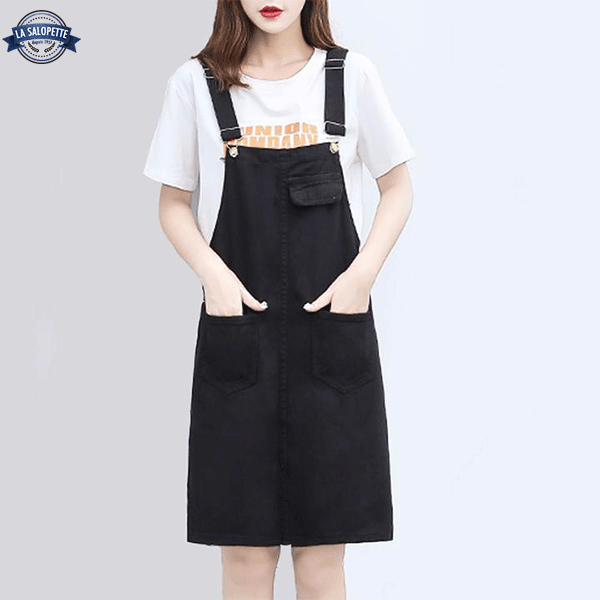 Robe Salopette<br> en Jean Noire de Jais