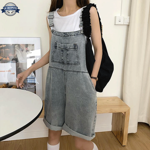 Latzhose Short Jeans Frau klassisch