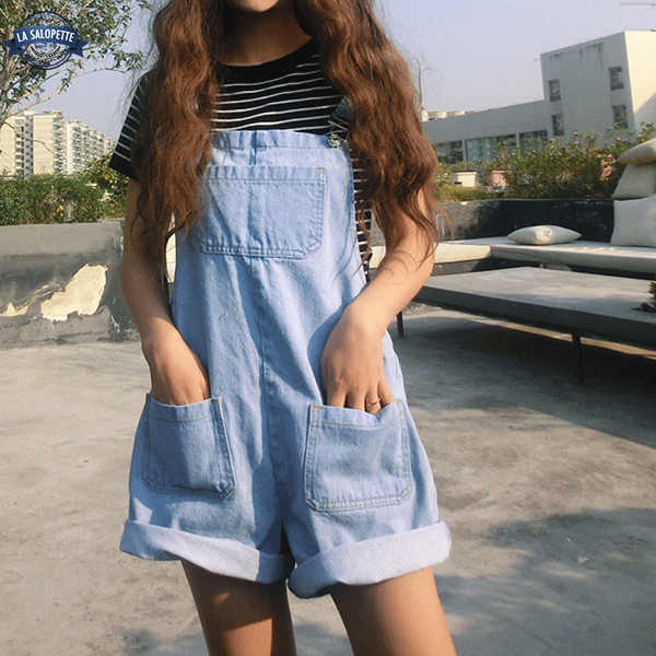 Latzhose Short Kawaii Blau